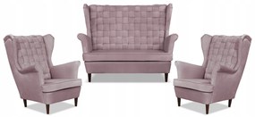 Zestaw wypoczynkowy Carol sofa fotele paski Family Meble różowy