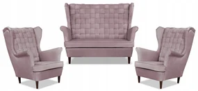 Zestaw wypoczynkowy Carol sofa fotele paski Family Meble różowy