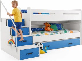 Biało-niebieskie łóżko piętrowe z biurkiem H5-F82