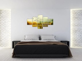 Obraz namalowanego krajobrazu z rezydencją (125x70 cm)