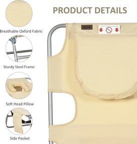 Outsunny Leżak ogrodowy, fotel z wyściełanym otworem na twarz, leżanka do masażu na zewnątrz, kieszeń boczna, tkanina, metal, Beżowy | Aosom PL