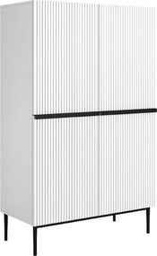 Komoda wysoka Nicole 100 cm dwudrzwiowa z ryflowanym frontem - biały mat / czarne nóżki