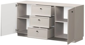 Komoda Lorini 150 cm z szufladami - kaszmir / czarne uchwyty