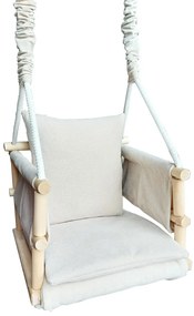 Beżowa drewniana huśtawka dziecięca 3w1 N5-H57