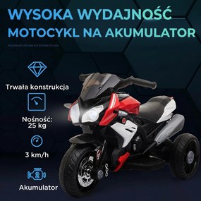 HOMCOM Elektryczny motocykl dla dzieci, ze światłami i dźwiękami, 3 km/h, ładowalny, Plastik/Metal, Czarny/Czerwony