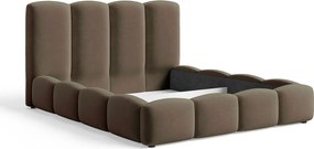 BESILIO Łóżko chmurka z pojemnikiem i stelażem 120x200 Puffy - welurowe łóżko tapicerowane - Brązowy