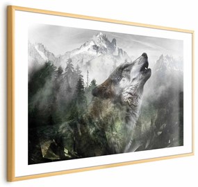 Plakat Wyjący wilk 90x60 cm z ramą złotą z marginesem ARTGEIST B