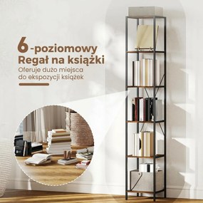 HOMCOM Zestaw 2 regałów 6-poziomowych, rama stalowa, do salonu, biura, sypialni, Rustykalny-Brąz