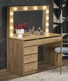 Toaletka z lustrem i oświetleniem LED Hollywood XL, dąb artisan