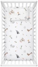 Białe prześcieradło dziecięce do łóżeczka z bawełny renforcé 100x150 cm Dinozor – Mijolnir