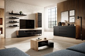 Szafka RTV Loftia 200 cm z wnęką i metalowym stelażem - artisan / czarny mat