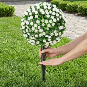 HOMCOM Sztuczne kule róż odporne na UV do użytku zewnętrznego, zestaw 2 drzewek różanych, 55 cm, Biały | Aosom PL