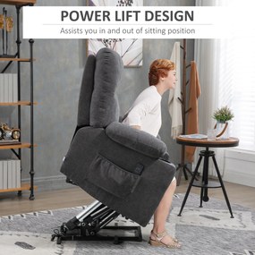 HOMCOM Fotel dla seniora z funkcją podnoszenia i leżenia z pilotem ciemnoszary 144 cm x 91 cm x 88 cm | Aosom PL