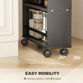 HOMCOM Półka wielofunkcyjna na kółkach, smukły design, 4 przegrody, 45x15x91 cm, czarny | Aosom PL