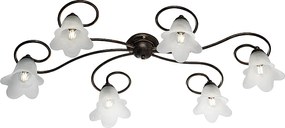 Lampa sufitowa Alice z brązowego lakierowanego żelaza, dekor stare złoto, klosze z białego szkła alabastrowego Ø14 cm, 6 świateł, 99x50 cm