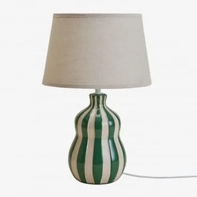 Lampa Stołowa ↑40 Cm Z Ceramiki I Lnu Jolira Verde Army - Sklum