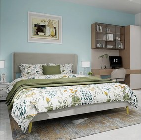 Łóżko dla dorosłych 140 x 200 cm - Łóżko małżeńskie z drewnianymi nogami i miękkim oparciem - welur beżowy - materac nie jest wliczony w cenę