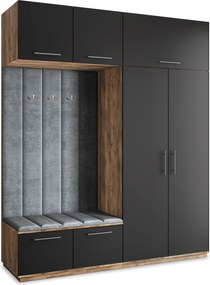 Masseno Garderoba REMA 200/240/60 cm Nowoczesna Szafa do Przedpokoju Dąb lefkas, MONOLITH 85 (Szary)