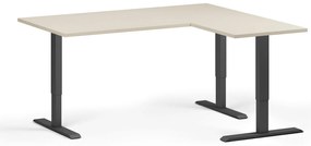 Narożne biurko z regulacją wysokości, 160x140 cm, 3 silniki, L/P, czarna podstawa, brzoza