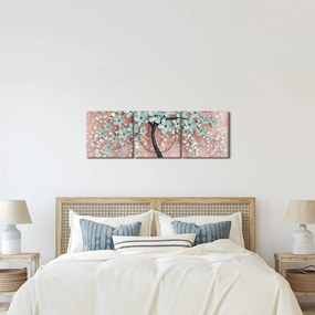 Obraz - Pastelowe niebieskie kwiaty (z zegarem) (90x30 cm)