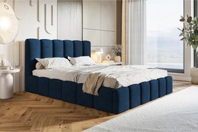 Emporius Palermo łóżko dla dwóch osób - łóżko tapicerowane 140x200 cm - pojemnik i stelaż, tkanina aksamitna, niebieski (Kronos 09)