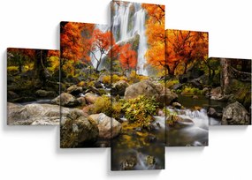 Obraz - Wodospady w pomarańczowym lesie (125x70 cm)