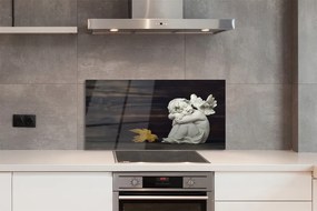 Szklany Panel Śpiący Aniołek na Drewnie