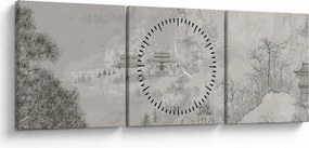 Obraz - Chiński krajobraz (z zegarem) (90x30 cm)