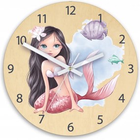 Zegar na ścianę cichy do pokoju dziecięcego drewniany nowoczesny syrenka