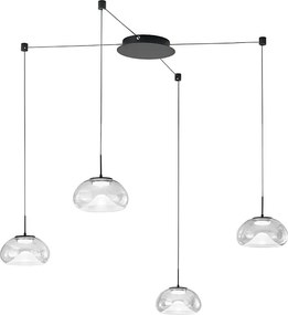Brena - Przezroczysta, 4-punktowa, zdecentralizowana lampa wisząca - Fabas Luce - 40W ściemnialna dioda LED - Zdecentralizowany montaż