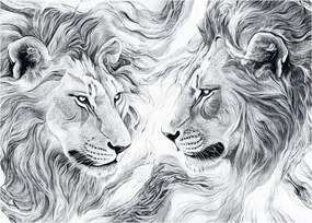 Obraz na szkle - Rysowane lwie głowy (70x50 cm)