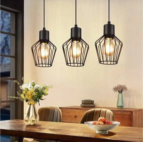 NETTLIFE 3-płomienna lampa wisząca czarna industrialna metalowa lampa wisząca LED E27 metal