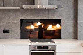 Szklany Panel Krzyż w Blasku Świec