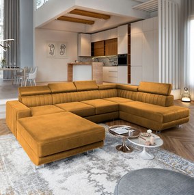 Masseno Narożnik SIENA z funkcją spania i pojemnikiem na pościel Narozniki U, Rozkładana sofa - Żółty, MONOLITH 48