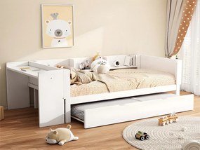 Łóżko pojedyncze 90x200 cm z łóżkiem wysuwanym - z biurkiem obok - Białe