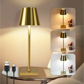 NETTLIFE Vintage Gold LED Lampa stołowa Bezprzewodowa dotykowa ściemnialna Lampka nocna 3 temperatury barwowe
