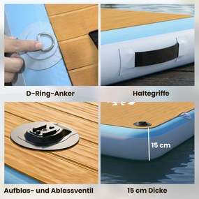 Outsunny Nadmuchiwany Dock Pływający Dock 2,4x1,8m Nadmuchiwany Pływająca Platforma 4-6 Osób z Antypoślizgową Powierzchnią Drabinka | Aosom PL