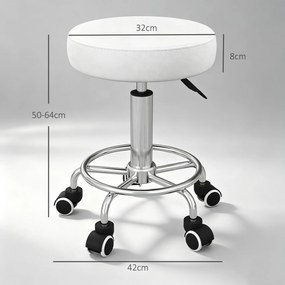 Vinsetto Taboret salonowy, regulowany wysokościowo, ekoskóra, do 110 kg, Ø42x50-64H cm, biały | Aosom PL
