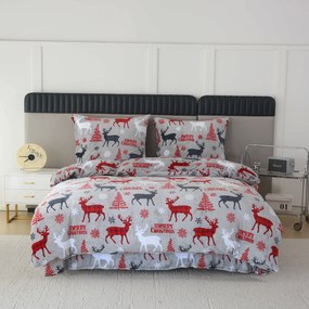 PrzytulneMieszkanie.pl PrzytulneMieszkanie.pl Pościel z mikropluszu MERRY CHRISTMAS DEER szara Rozmiar pościeli: 70 x 90 cm | 140 x 200 cm