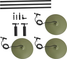 Nowoczesny system szynowy czarny z 2 reflektorami i 3 lampami wiszącymi zielonymi 1-fazowy - Slimline Uzzy Panzi