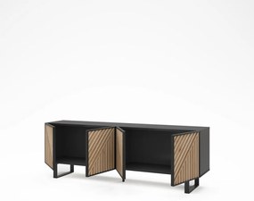 Czarno-naturalna szafka pod TV w dekorze dębu 161x55x35 cm Alana – Marckeric