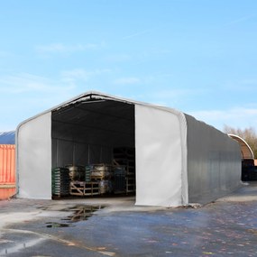 TOOLPORT 8x12m Hala namiotowa - 3 m wysokość ścian bocznych z 4x3,6m brama, PVC 850, szary, ze statyką (podłoże gruntowe) - (49485)