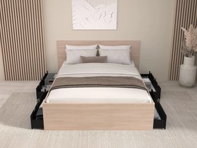 Łóżko z 4 szufladami 140 x 190 cm - Kolor: Naturalny i czarny + Stelaż + Materac - VELONA