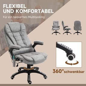 HOMCOM Ergonomiczny fotel biurowy z masażem i ogrzewaniem regulowany maksymalne obciążenie 120 kg szary | Aosom PL