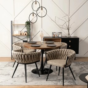 Krzesło Tapicerowane Plecione do Salonu EMPOLI Beżowe Nowoczesne Loft