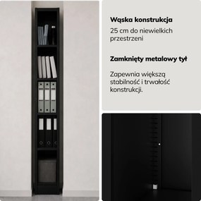 Regał metalowy wąski, archiwizacyjny na dokumenty czarny, 250x1850x400 mm: TIM