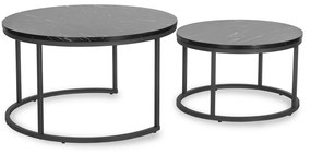 Zestaw Stolików Kawowych MAURO MAX 60 cm/80 cm Czarny Marmur Nowoczesny Glamour