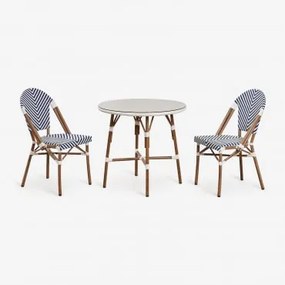 Zestaw Okrągły Stół Ø80 Cm I 2 Składane Krzesła Do Jadalni Z Aluminium Brielle Bistro Niebieski Ken - Gardenia Biel - Sklum