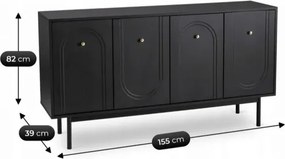 Komoda do Salonu MARLEN 155 cm Czarna Czterodrzwiowa Nowoczesna
