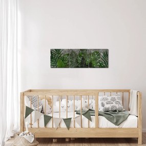 Obraz - Betonowa ściana z roślinami (z zegarem) (90x30 cm)